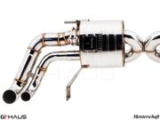 Premium Meisterschaft exhaust system for Audi R8 Coupe/Roadster 4.2L V8, showcasing polished stainless steel design.