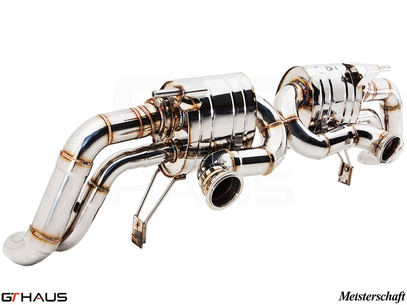 Premium stainless steel exhaust system for Audi R8 Coupe/Roadster 4.2L V8, enhancing performance and sound.