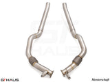 Audi RS6 Avant C8 2019+ front pipe for resonator delete, featuring high-quality stainless steel construction.