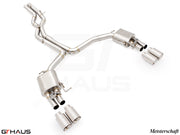 Premium stainless steel exhaust system for Audi RS6 Avant C8 V8 (4.0T) with dual tips, enhancing performance and sound.