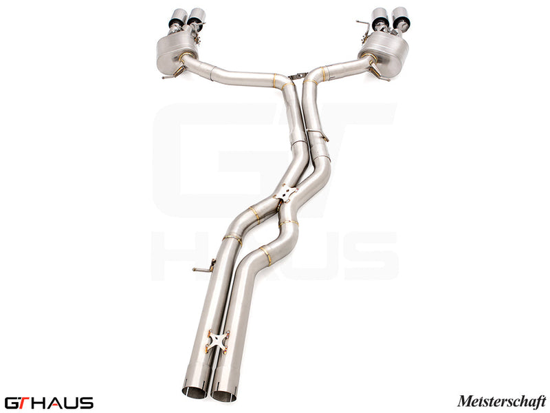 Premium performance exhaust system for Audi RS6 Avant C8 V8 (4.0T) Wagon, featuring stainless steel construction and dual tips.