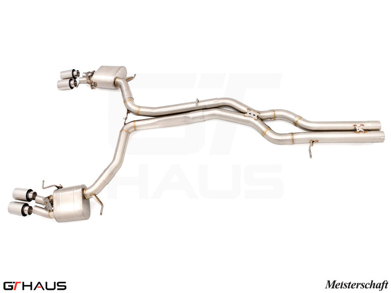 Premium exhaust system for Audi RS6 Avant C8 V8 (4.0T) featuring stainless steel construction and dual tips.