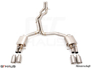 Premium stainless steel exhaust system for Audi RS6 Avant C8 V8, featuring dual tips and performance design.