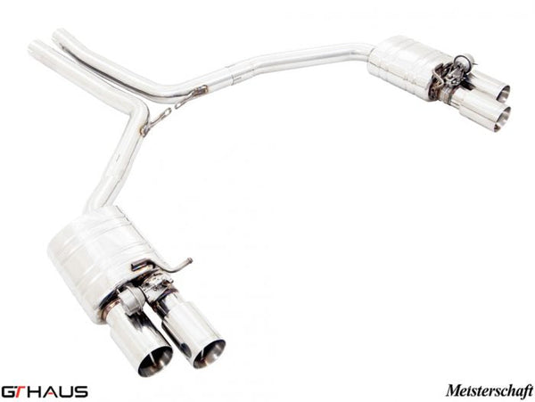Premium performance exhaust system for Audi S5 Coupe V8 (2008-2016) featuring stainless steel construction and dual tips.