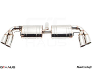 Premium Meisterschaft exhaust system for Audi TT MK II 2.0T, featuring polished stainless steel and quad tips.