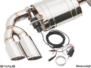 Premium Meisterschaft exhaust system for Audi TT MK II 2.0T Quattro, featuring dual tips and electronic valve control.
