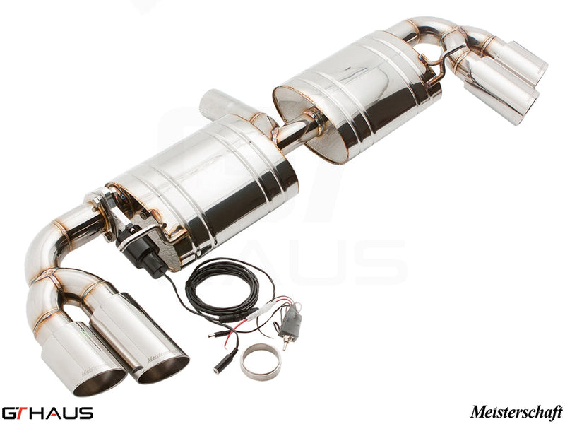Premium exhaust system for Audi TT MK II 2.0T Quattro, featuring polished stainless steel and electronic valve control.
