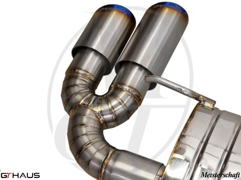 Premium stainless steel exhaust system for Audi TT MK II 2.0T Quattro featuring dual tips and precision welds.