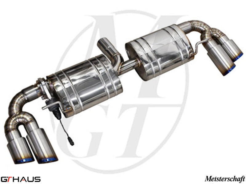 Premium Meisterschaft exhaust system for Audi TT MK II 2.0T Quattro, featuring stainless steel construction and electronic valve control.