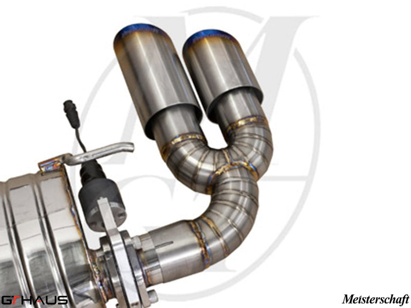 Premium exhaust system for Audi TT MK II 2.0T Quattro featuring dual polished tips and electronic valve control.