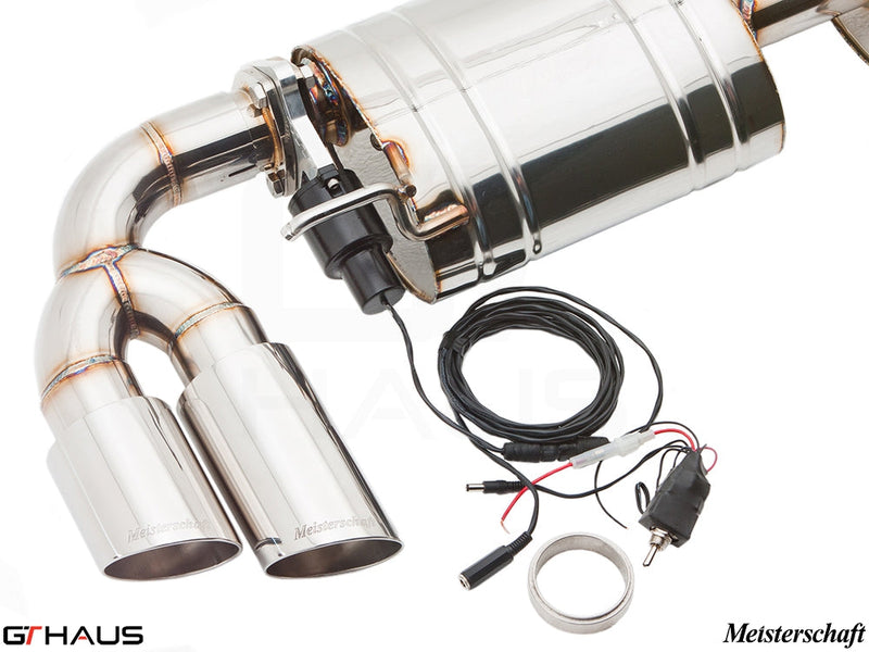 Premium Meisterschaft exhaust system for Audi TT MK II 3.2L Quattro V6, featuring stainless steel construction and electronic valve control.