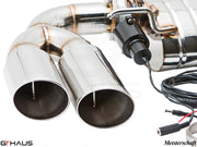 Premium Meisterschaft exhaust system for Audi TT MK II 3.2L Quattro V6, featuring dual polished tips and electronic valve control.