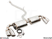 Premium performance exhaust system for Audi TT MK II 3.2L Quattro V6, featuring polished stainless steel and electronic valve control.