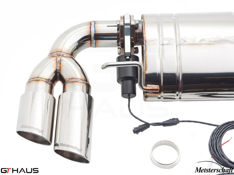 Premium Meisterschaft exhaust system for Audi TT MK II 3.2L Quattro V6, featuring dual polished tips and electronic valve control.