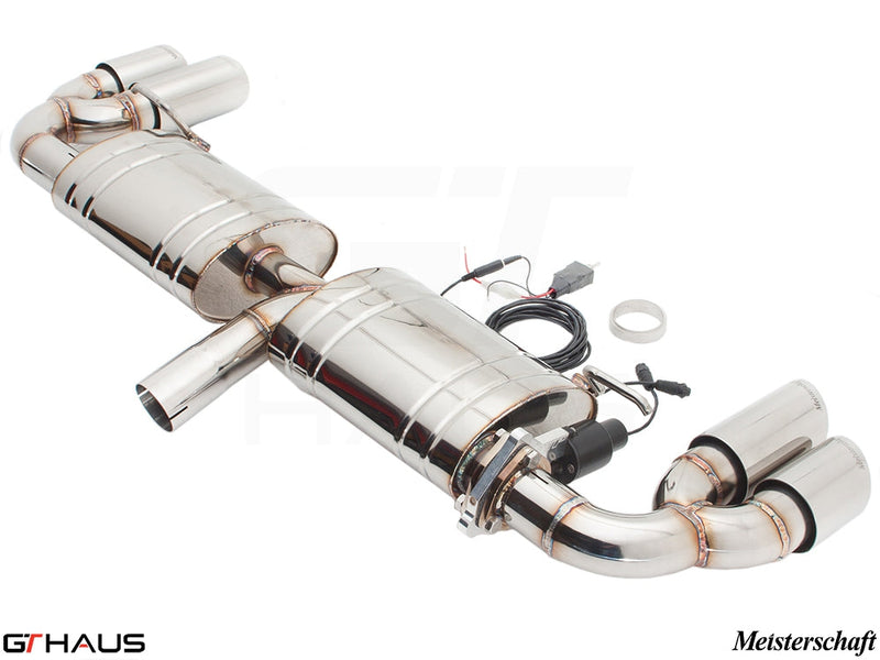 Premium performance exhaust system for Audi TT MK II 3.2L Quattro V6, featuring stainless steel construction and electronic valve control.