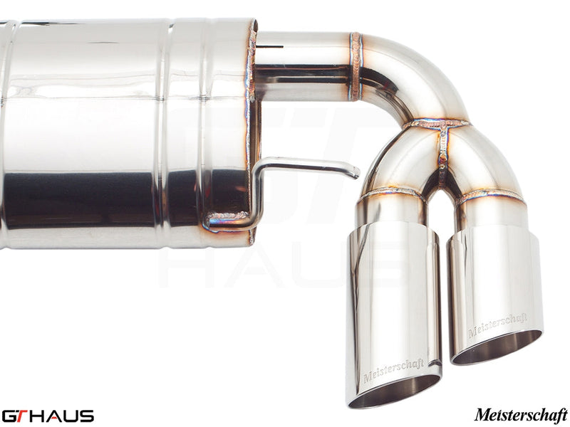 Premium Meisterschaft exhaust system for Audi TT MK II 3.2L Quattro V6, featuring polished stainless steel tips.