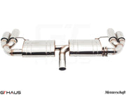 Premium exhaust system for Audi TT MK II 3.2L Quattro V6, featuring polished stainless steel construction and dual tips.