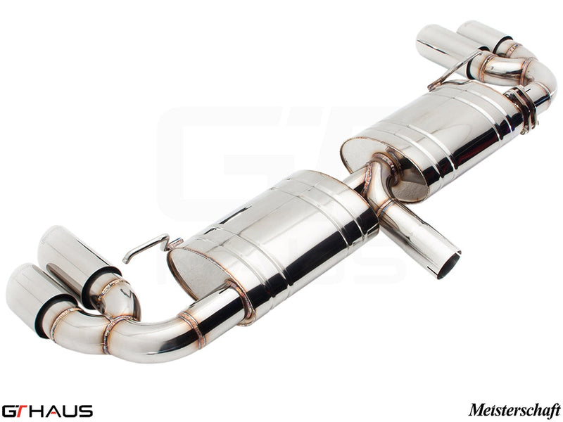Premium exhaust system for Audi TT MK II 3.2L Quattro V6, featuring polished stainless steel construction and performance design.