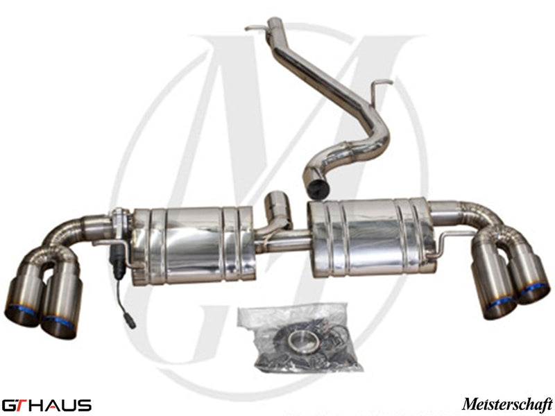 Premium exhaust system for Audi TT MK II 3.2L Quattro V6, featuring stainless steel construction and dual tips.