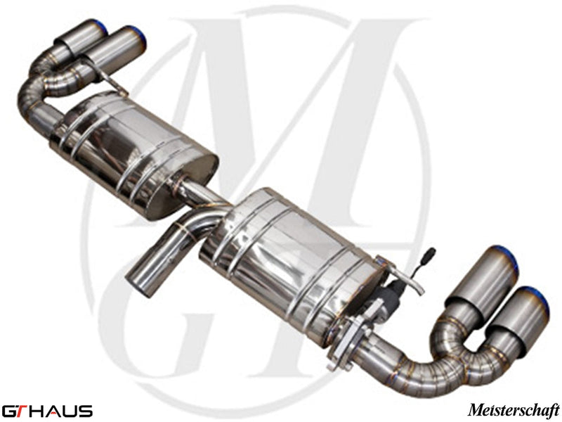 Premium stainless steel exhaust system for Audi TT MK II 3.2L Quattro V6, featuring dual tips and electronic valve control.