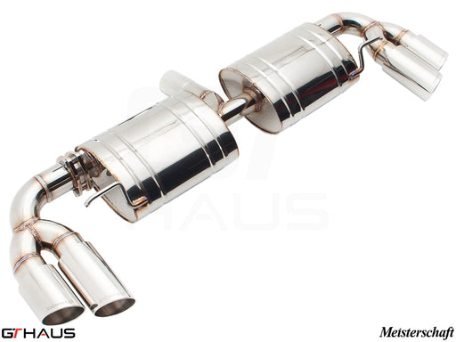 Premium Meisterschaft exhaust system for Audi TT MK II 3.2L Quattro V6, featuring polished stainless steel construction.