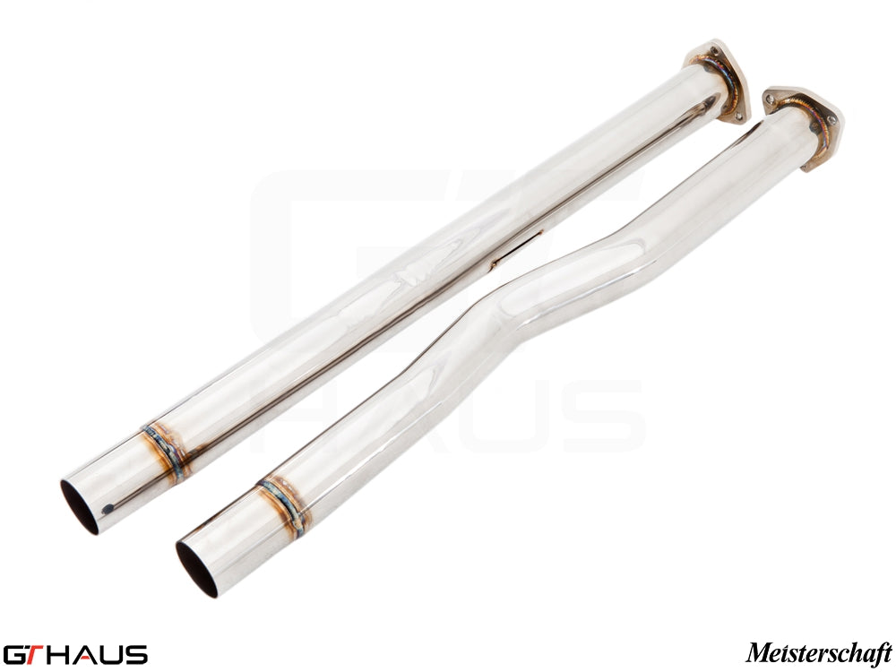 Front LX secondary catalytic converter delete pipe for Audi TT MK II (2008+) in polished stainless steel finish.