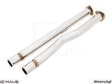Front LX secondary catalytic converter delete pipe for Audi TT MK II (2008+) in polished stainless steel finish.