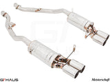 Premium Meisterschaft exhaust system for BMW E36/7, E36/8 Z3M, featuring polished stainless steel and dual tips.