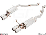 Premium exhaust system for BMW E36/7, E36/8 Z3M 3.2L S54, featuring polished stainless steel and dual tips.