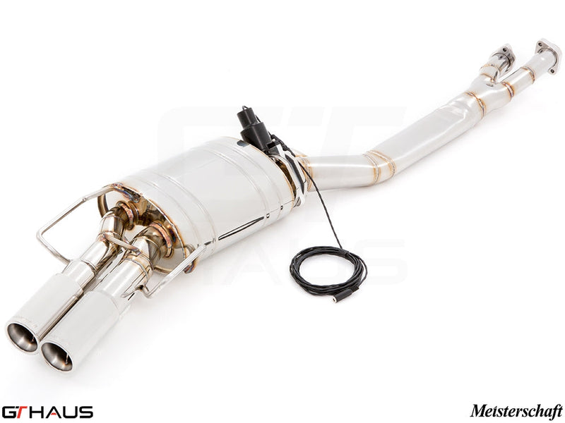 Premium exhaust system for BMW E36 M3 3.0L/3.2L Coupe/Cabrio, featuring electronic valve control and stainless steel construction.