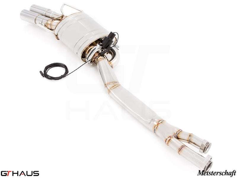 Premium performance exhaust system for BMW E36 M3 3.0L/3.2L Coupe/Cabrio, featuring electronic valve control and stainless steel construction.