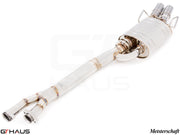 Premium performance exhaust system for BMW E36 M3 3.0L/3.2L Coupe/Cabrio, featuring stainless steel construction and dual tips.