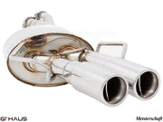 Premium Meisterschaft exhaust system for BMW E36 M3 3.0L/3.2L Coupe/Cabrio, featuring polished stainless steel tips.
