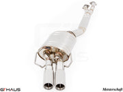 Premium exhaust system for BMW E36 M3 3.0L/3.2L Coupe/Cabrio, featuring dual polished tips and stainless steel construction.