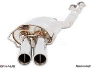 Premium Meisterschaft exhaust system for BMW E36 M3 3.0L/3.2L Coupe/Cabrio, featuring dual polished tips and stainless steel construction.