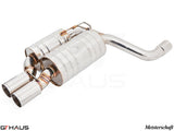 Premium exhaust system for BMW E39 5 Series 528i, featuring dual polished tips and high-quality stainless steel construction.