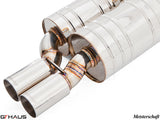 Premium stainless steel exhaust system for BMW E39 528i, featuring dual tips and precision craftsmanship.