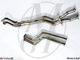 Premium stainless steel section 1 pipes for BMW E46 M3, designed for secondary cat delete, enhancing exhaust flow.