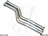 BMW E46 M3 2001-2007 Section 1 pipes for secondary cat delete, featuring polished stainless steel construction.