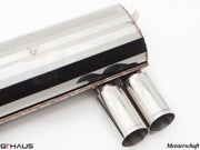 Premium stainless steel exhaust system for BMW E46 M3 3.2L, featuring dual polished tips for enhanced performance.