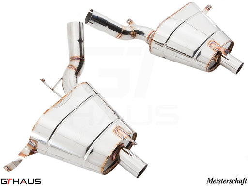 Premium Meisterschaft exhaust system for BMW E52 Z8 V8 Roadster and Alpina Roadster, showcasing polished stainless steel design.