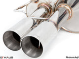 Premium stainless steel exhaust tips for BMW E60/61 545i, showcasing Meisterschaft craftsmanship and performance design.