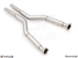 Premium straight pipes for BMW E60 M5 Sedan 2006-2010, designed to replace second catalytic converters for enhanced performance.