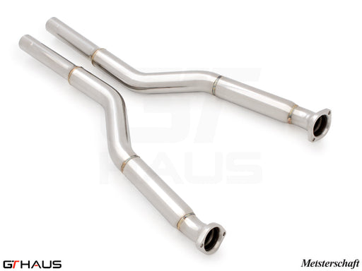 Premium straight pipes for BMW E60 M5 Sedan 2006-2010, designed to replace second catalytic converters for enhanced performance.