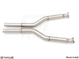 Premium stainless steel straight pipes for BMW E60 M5, designed to replace second cats for enhanced performance.