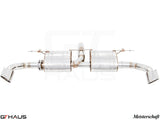 Premium Meisterschaft exhaust system for BMW E70 X5 SAV 3.5i, featuring polished stainless steel construction and dual tips.