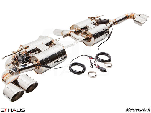 Premium performance exhaust system for BMW E70 X5 SAV 4.8i, featuring stainless steel construction and electronic valve control.