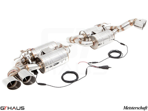 Premium performance exhaust system for BMW E70 X5 5.0i, featuring stainless steel construction and electronic valve control.