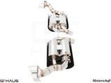 Premium exhaust system for BMW E70 X5 5.0i, featuring dual bi-turbo design and high-quality stainless steel construction.