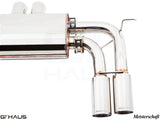 Premium Meisterschaft exhaust system for BMW E70 X5M V8 Twin Turbo, featuring polished stainless steel construction.